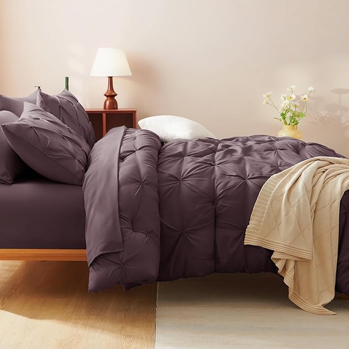 CozyLux Full Size Comforter Sets Cocoa Powder, 7 Pieces Pintuck Bed in A Bag - Image 8