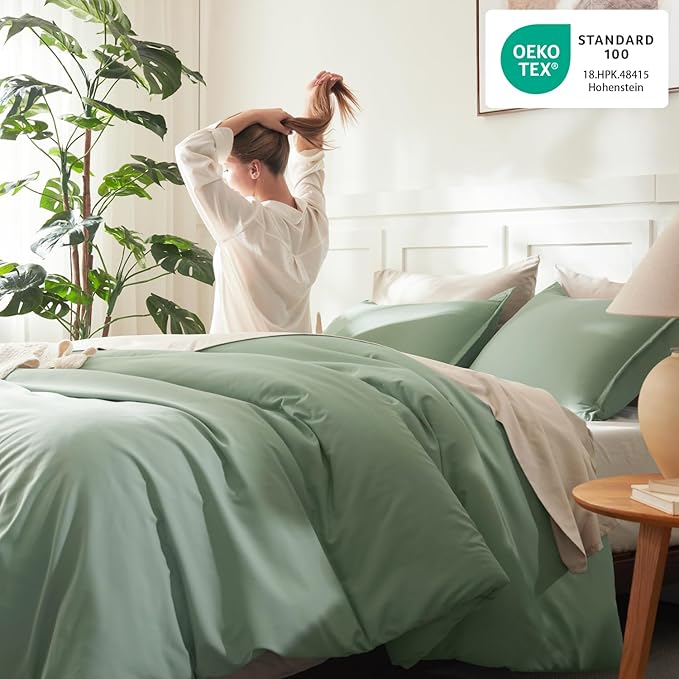 Litanika Oversized King Comforter Set 120x120, 3 Pieces Sage Green Super King - Image 4