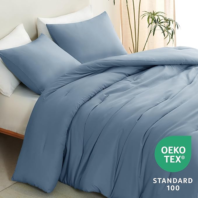 CozyLux Oversized King Comforter Set Grayish Blue, 3 Pieces 120x98 Solid - Image 4