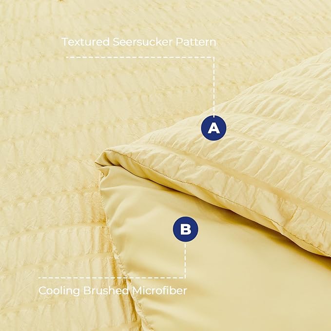 HYMOKEGE Yellow California King Comforter Set Seersucker 7 Pieces, All Season - Image 4