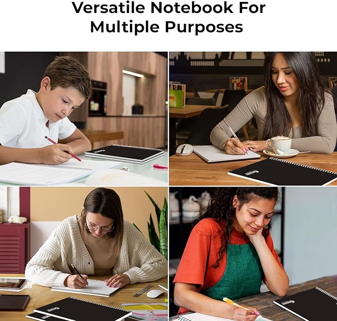 1 Subject Spiral Notebook, 50 Pack, College Ruled, Water Resistant Cover, Thick 140 Pages (70 Sheets), 8 x 10-1/2, 3 Hole Punched, Bulk School & Office, Black Cover-DeskoryOffice