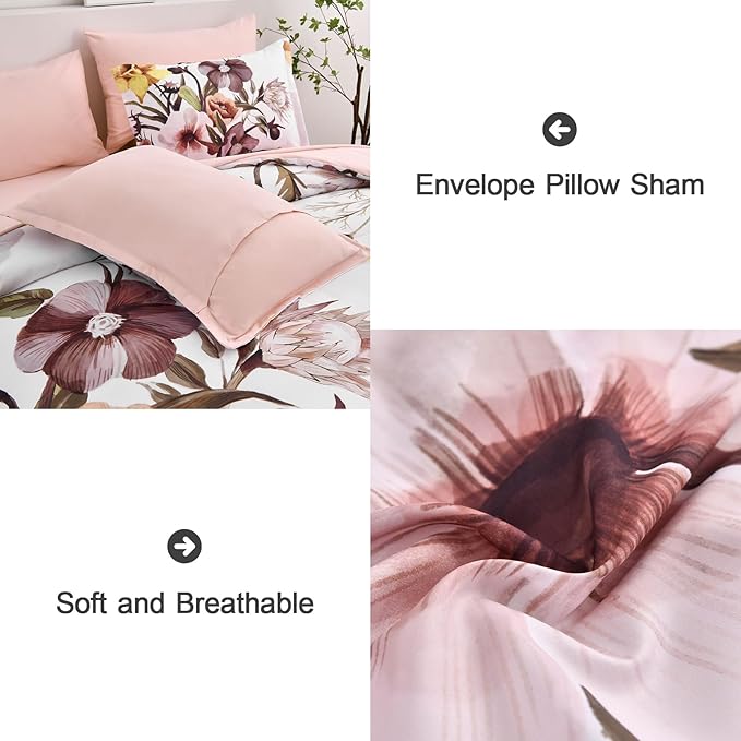 Luxudecor Floral Comforter Set Queen Size 7 Piece, Blush Flower Bed in a Bag - Image 5