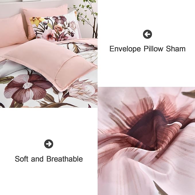 Luxudecor Floral Comforter Set Full Size 7 Piece, Blush Flower Bed in a Bag - Image 6