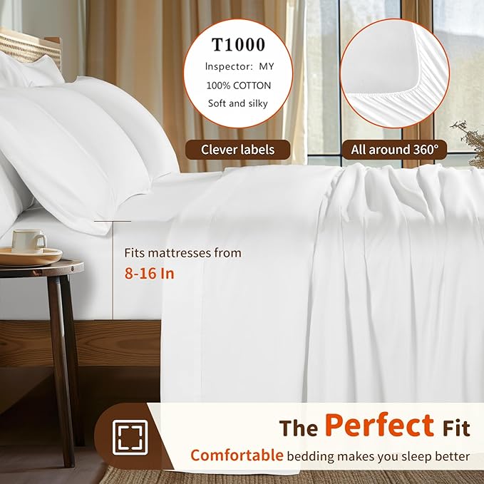 LBRO2M 1000 Thread Count 100% Egyptian Cotton Sheets Set 6 Piece Sets Queen Bed - Image 3