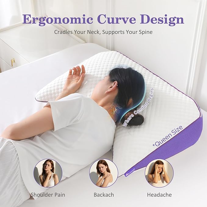 HOMELAB Adjustable Crescent Shredded Memory Foam Pillows King Size, Cooling Bed - Image 2