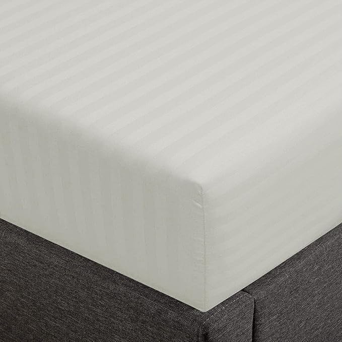 Feather & Stitch 1 Piece Fitted Sheet Twin Size, 100% Cotton Damask Sateen Weave by FEATHERSTITCHNEWYORK