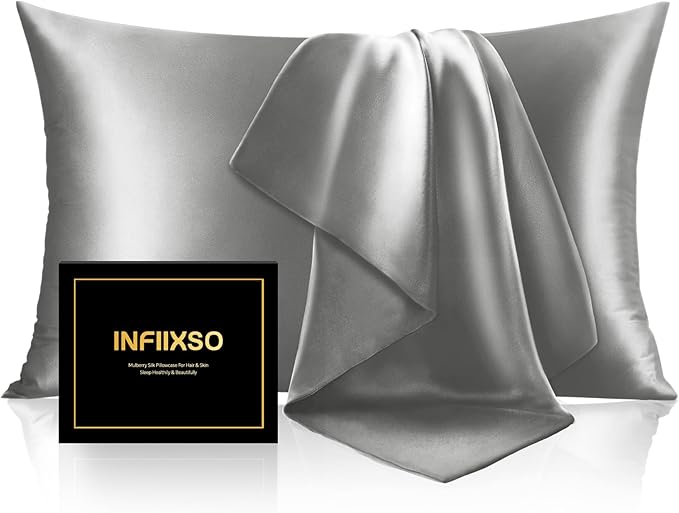 INFIIXSO Silk Pillow Cases 2 Pack Standard Size, Ultra Smooth & Soft Mulberry by INFIIXSO