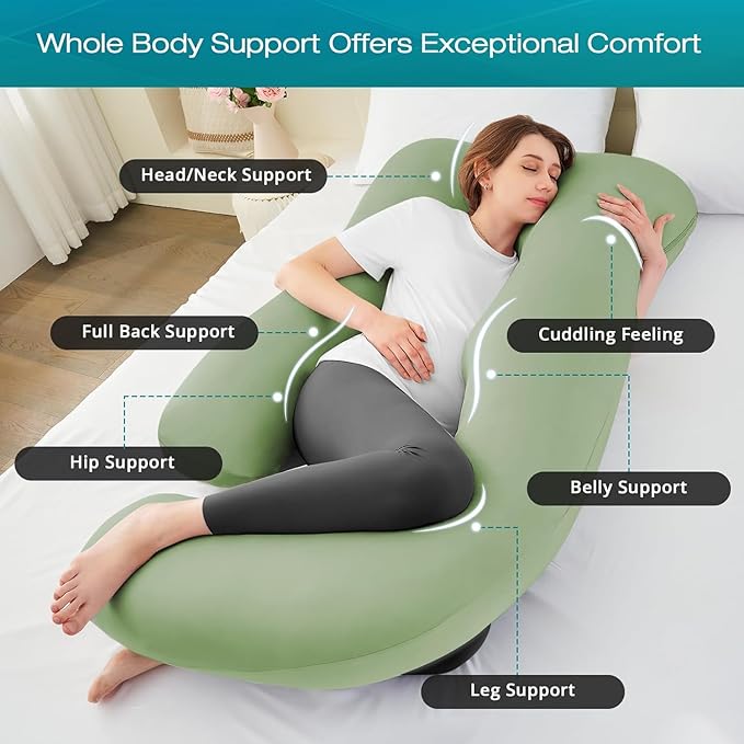 Sasttie Pregnancy Pillows for Sleeping, Jumbo U Shaped Cooling Full Body Pillow - Image 2