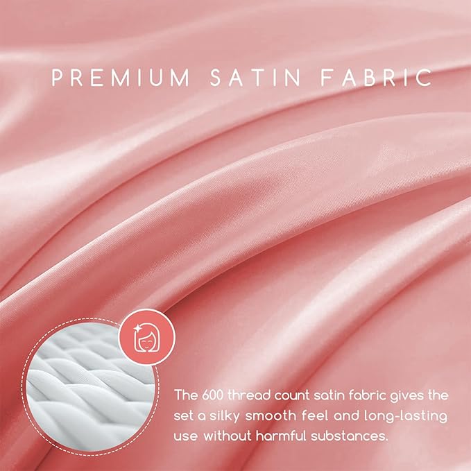 MR&HM Satin Bed Sheets, Full Size Sheets Set - Image 2