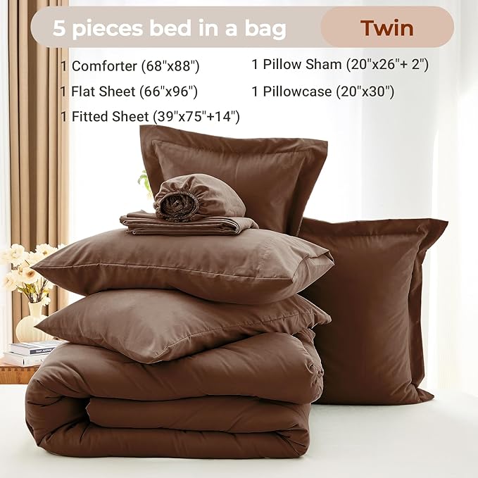 MUXHOMO 5 Pieces Twin Comforter Set, Soft Bed in a Bag Twin Size, All Season - Image 5