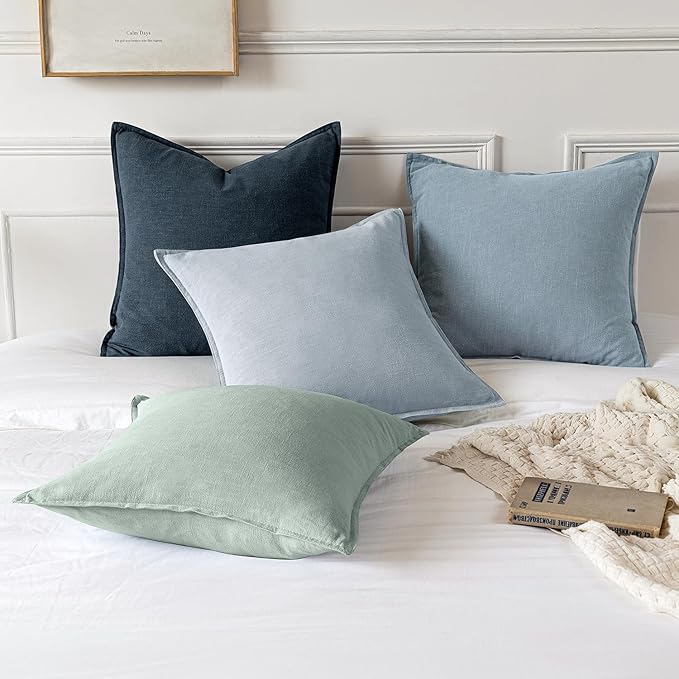 MIULEE Decorative Linen Pillow Covers 20x20 Inch Aqua Green ​Boho Farmhouse​ - Image 5