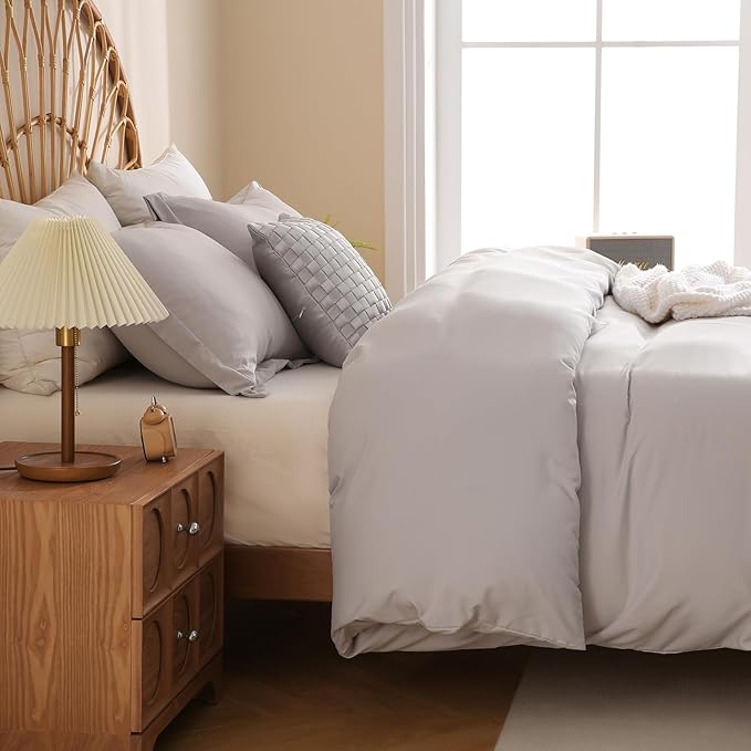 JSD Light Grey Duvet Cover Set Full Size, 3 Piece Duvet Cover - Image 7
