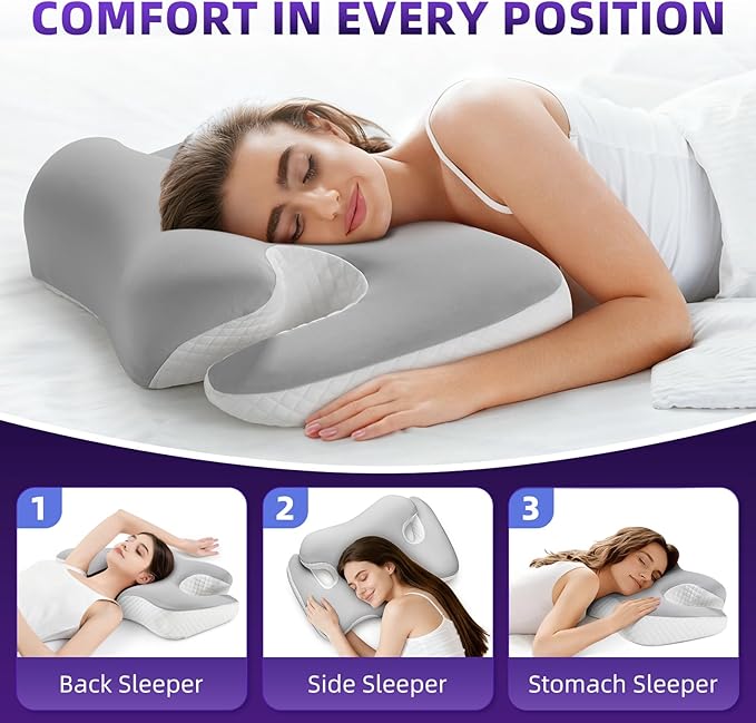 Cervical Neck Pillow for Sleeping,Ergonomic Memory Foam Pillows for Neck and Shoulder Pain Relief,Adjustable Contour Neck Support Bed Side Sleeper Pillow for Women Men Gift(Ash Grey)