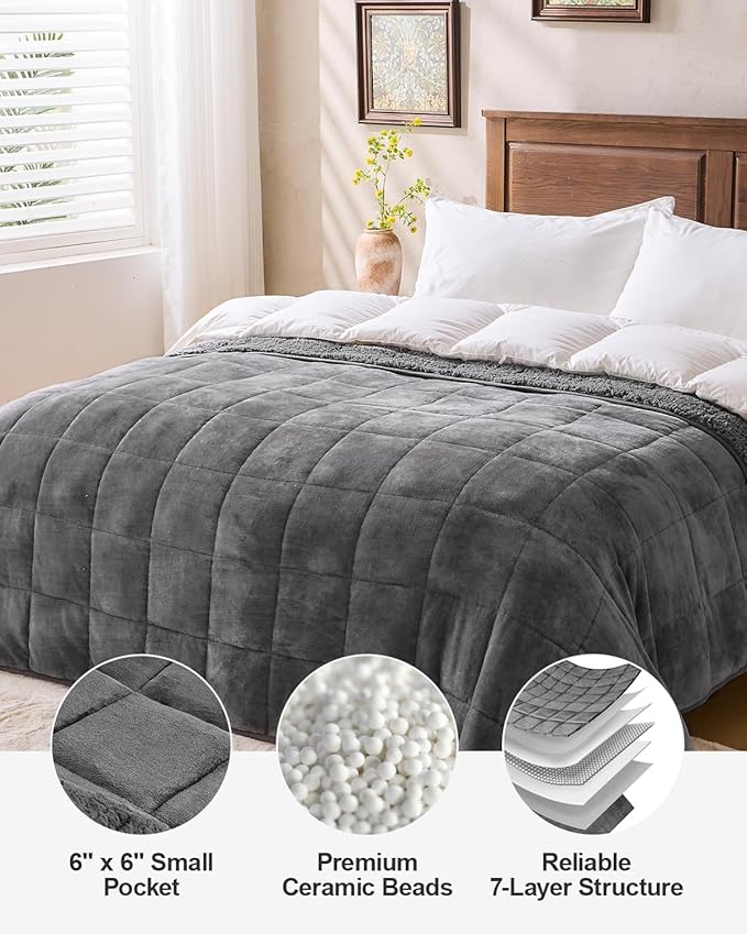 Super Fuzzy Soft Sherpa Fleece Weighted Blanket, 12 lbs Dual Sided Fluffy Heavy - Image 8