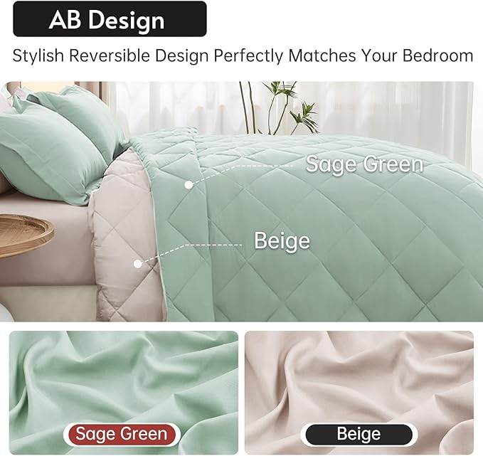 MUXHOMO 7 Pieces California King Comforter Set, Reversible Bed in a Bag Cal - Image 3