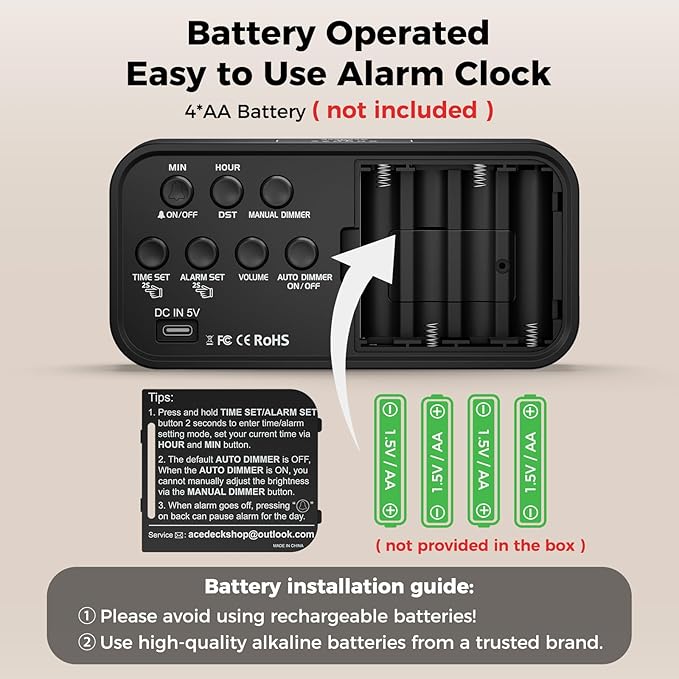 Acedeck Battery Operated Digital Clock: Cordless Small Alarm Clock - Image 3