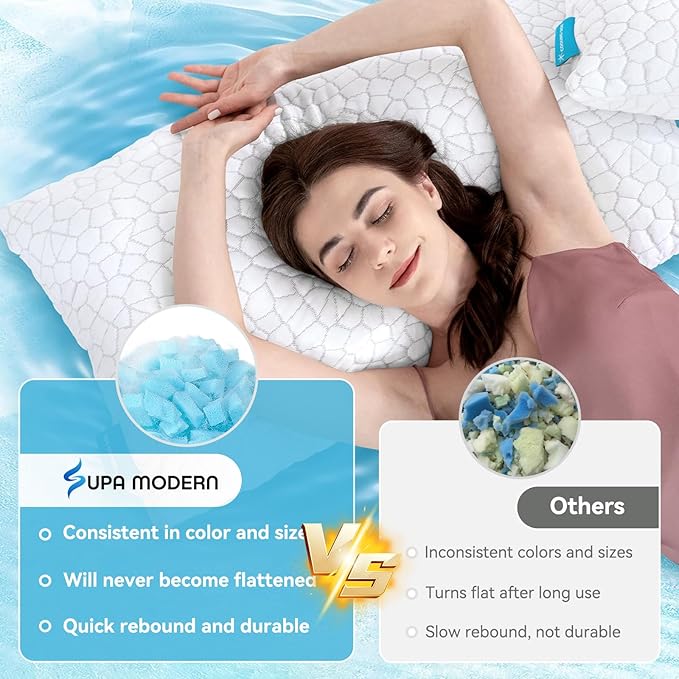 Cooling Pillow Queen Size Set of 2, Adjustable Shredded Memory Foam Pillows - Image 7
