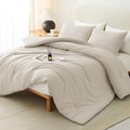 CozyLux Full Size Comforter Set Oatmeal, 3 Pieces Solid Breathable Quilted by CozyLux