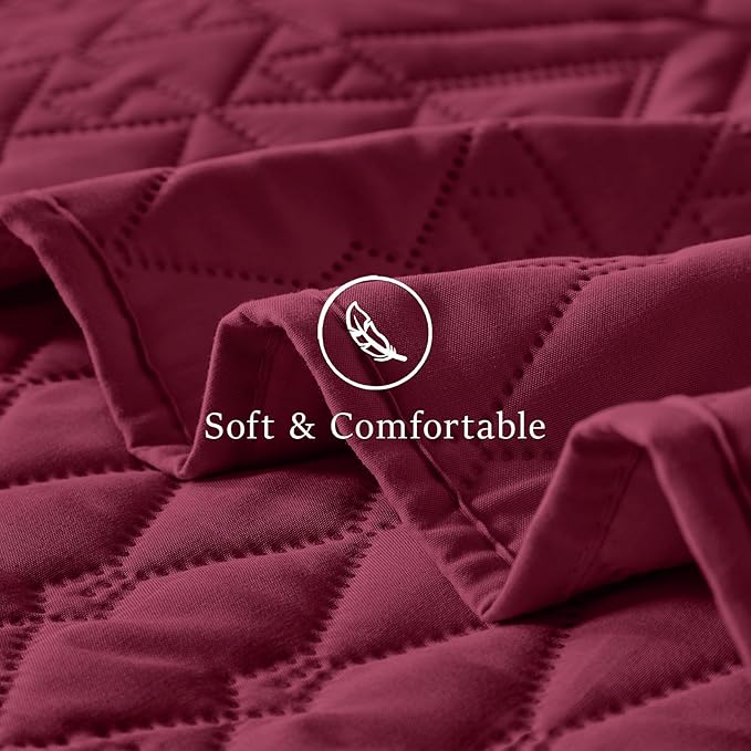 akkialla Full/Queen Quilt Set, Burgundy Lightweight Microfiber Bedspread - Image 6