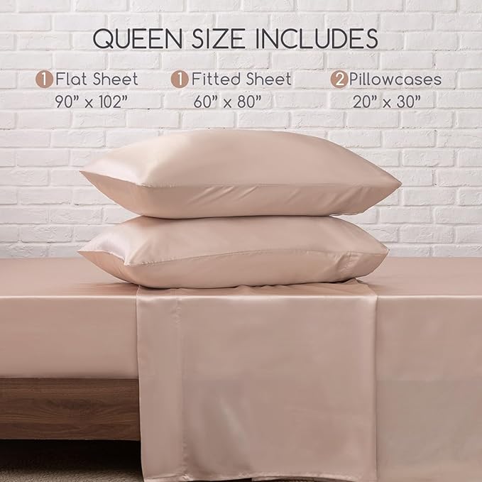 MR&HM Satin Bed Sheets, Queen Size Sheets Set - Image 7