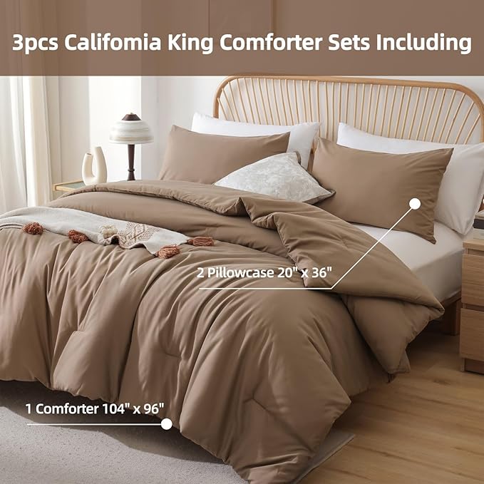 ROSGONIA California King Comforter Set Dark Khaki - Image 3