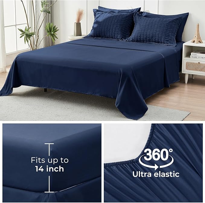 HYMOKEGE Navy Blue Twin Comforter Set Seersucker 5 Pieces, All Season Luxury - Image 7