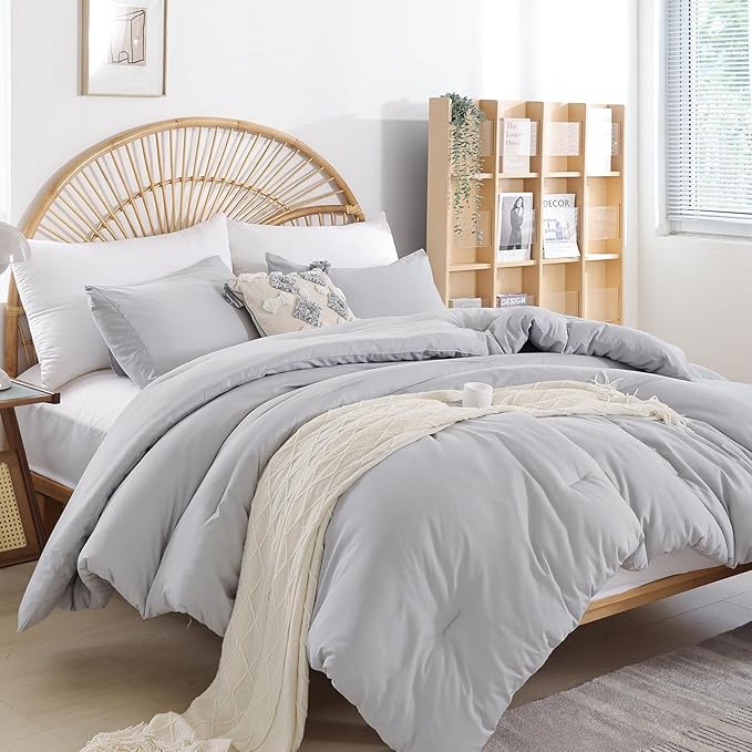 weigelia Full Size Comforter Modern Light Grey 3PCS Microfiber Bed Comforter - Image 3