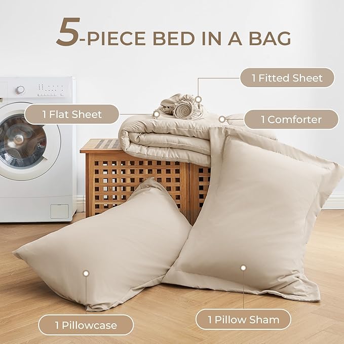 Sasttie Twin Comforter Set, 5 Pieces Bed in a Bag Twin, Complete Bedding Set - Image 6