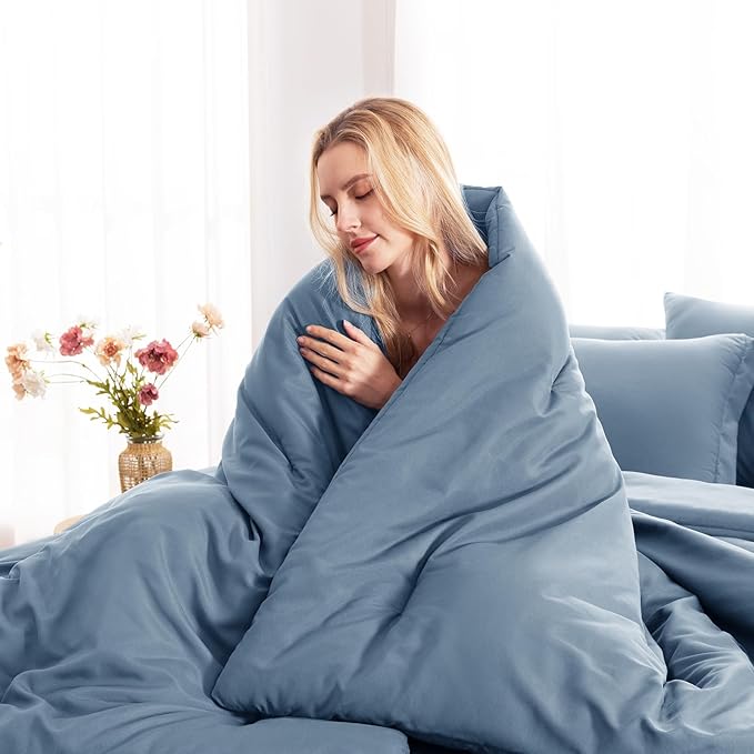 CozyLux California King Comforter Set Grayish Blue, 7 Pieces Cal King Dusty - Image 9