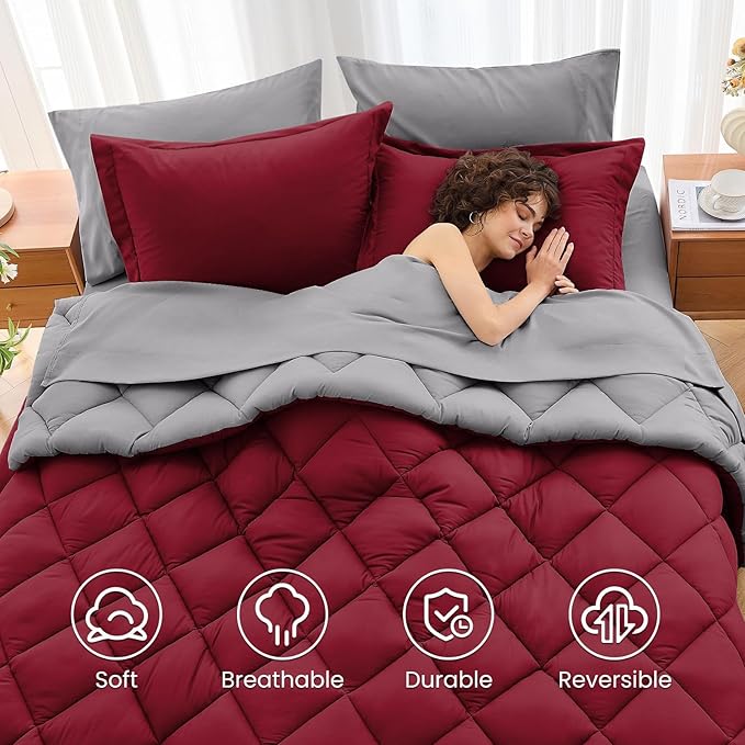 MUXHOMO 7 Pieces King Comforter Set, Reversible Bed in a Bag King Size - Image 6