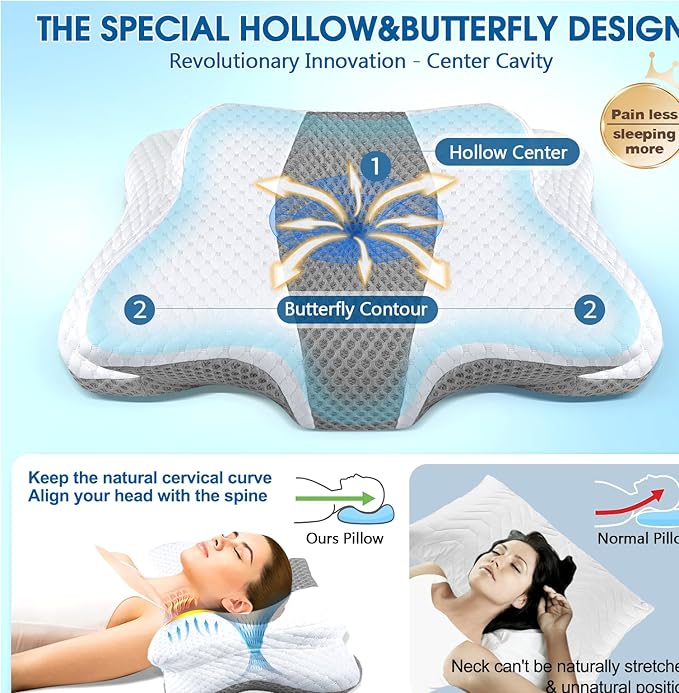 CHxxy Cervical Neck Pillow for Pain Relief Sleeping, Contour Memory Foam Pillows - Image 3