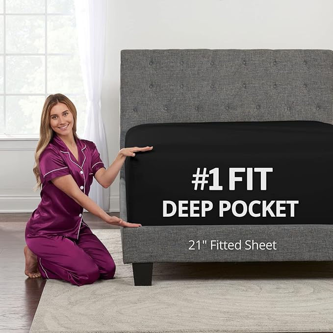 Queen Fitted Sheet Only Deep–Pocket – Extra Deep Pocket Queen Fitted Sheet – by DeaLuxeBedding