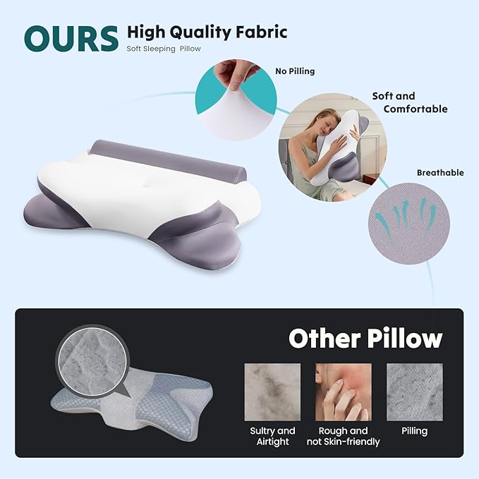 DUMOS Cervical Neck Pillow for Sleeping, Cooling Ergonomic Memory Foam Pillow - Image 2
