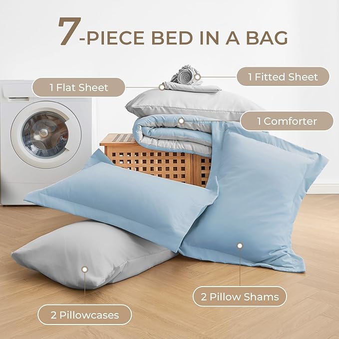 Sasttie King Size Comforter Set, 7 Pieces Bed in a Bag King, Complete Bedding - Image 6