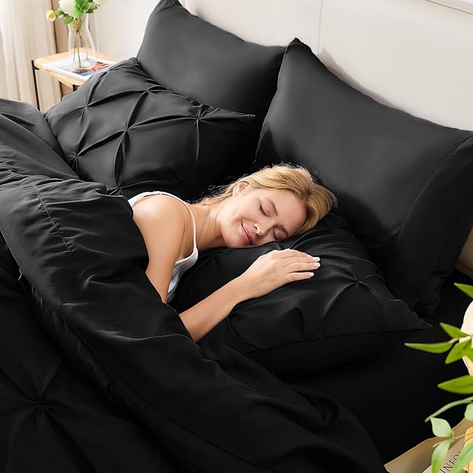 CozyLux Oversized King Comforter Sets Black, 7 Pieces Oversized King Pintuck - Image 8