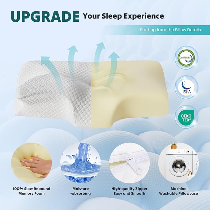 DUMOS Cervical Neck Pillow for Sleeping, Cooling Ergonomic Memory Foam Pillow - Image 5