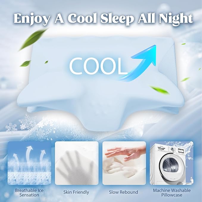 Cervical Pillow for Neck Pain Relief, Cooling Contour Memory Foam Pillows - Image 3