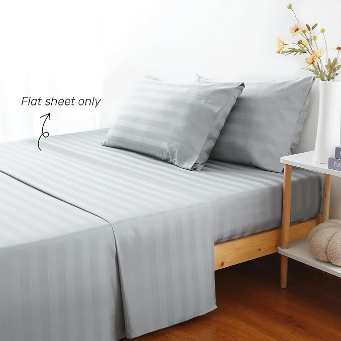 Flat Sheet Only Queen Size, 400 TC 100% Egyptian Cotton Flat Sheet Striped - Image 2