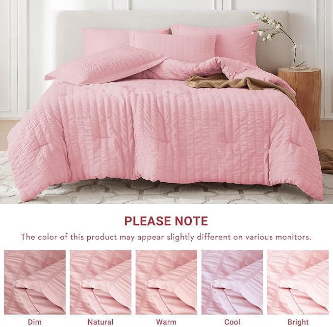 MUXHOMO 7 Pieces Queen Comforter Set, Seersucker Bed in a Bag Queen Size - Image 5