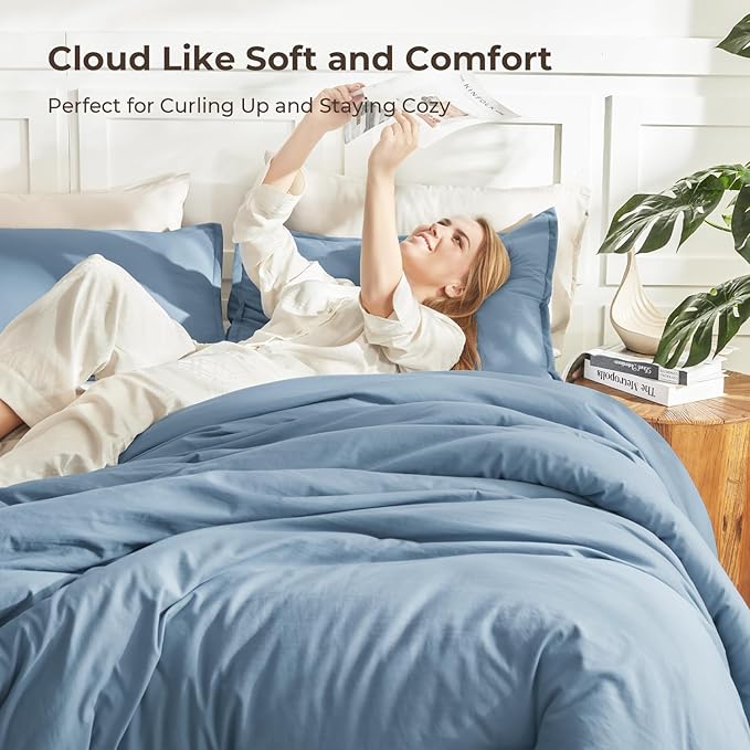 Litanika Full Size Comforter Sets Grayish Blue, 3 Pieces Lightweight Solid - Image 2