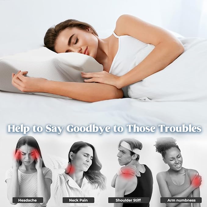 Cervical Pillow for Neck Pain Relief, Cooling Contour Memory Foam Pillows - Image 4