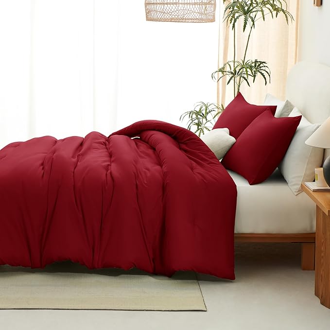 CozyLux Oversized King Comforter Set Dark Red, 3 Pieces 120x98 Solid Breathable - Image 7