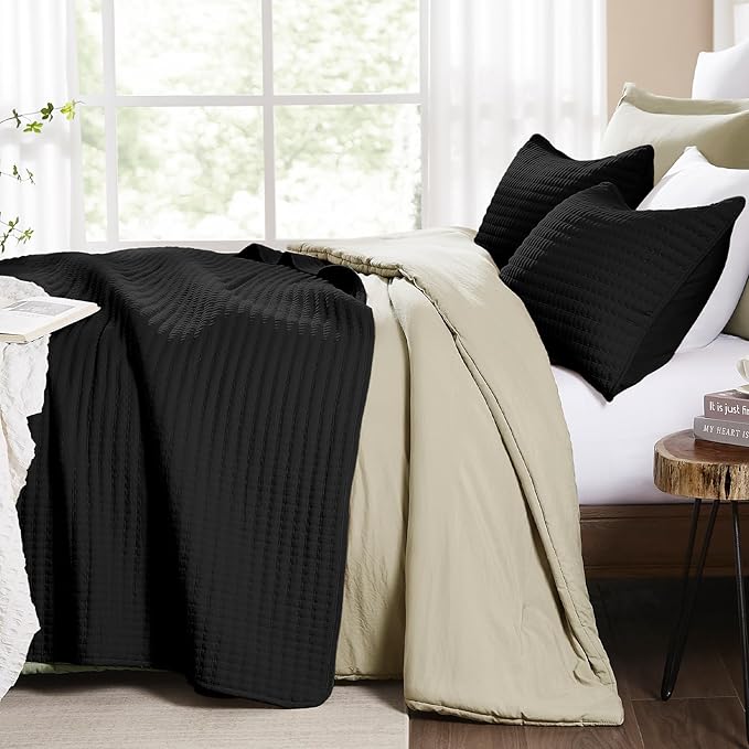 WRENSONGE Queen Quilt-3 Pieces Lightweight Bedspreads Black Queen Size Quilt - Image 7