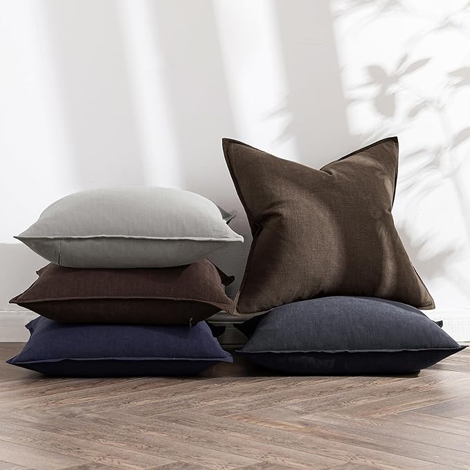 MIULEE Decorative Linen Euro Sham Pillow Covers 26x26 Black Boho Farmhouse - Image 5