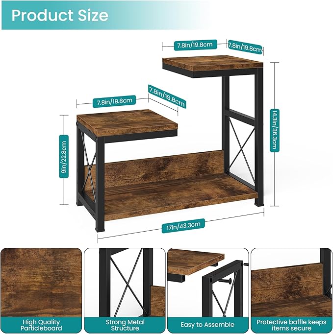 ELITEROO Desktop Shelf Organizer, 3 Tier Office Shelves, Wood Desk Organizers Storage Rack and Freestanding Display Shelf for Office, Dormitory, Home, Rustic Brown-DeskoryOffice