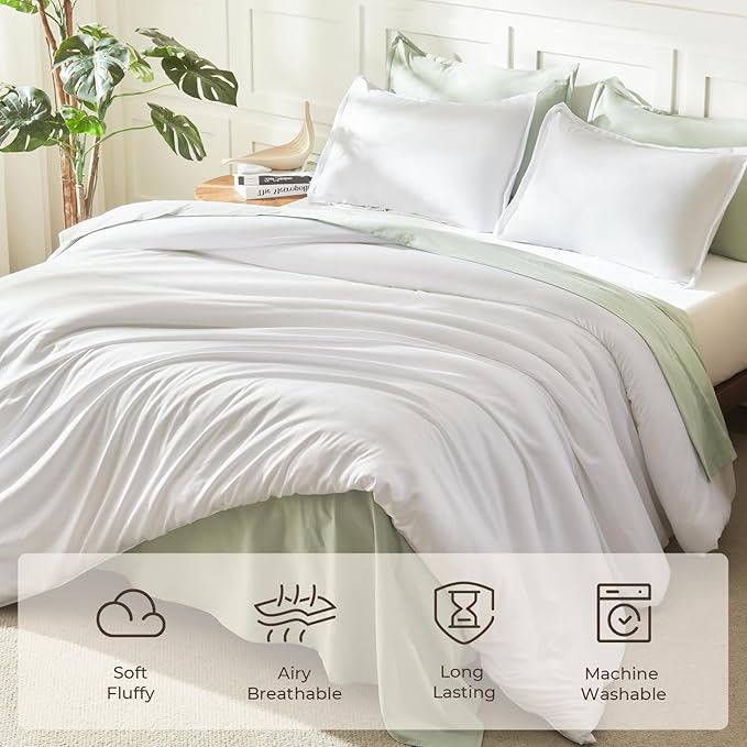 Litanika White Comforter Set Queen Size, 3 Pieces Lightweight Solid Bedding - Image 3