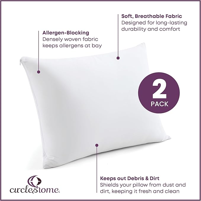 CirclesHome Pillow Protectors 2 Pack Standard Zippered - Image 2