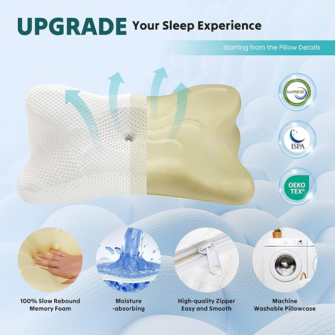 DUMOS Cervical Neck Pillow Set of 2, Memory Foam Contour Pillow - Image 5