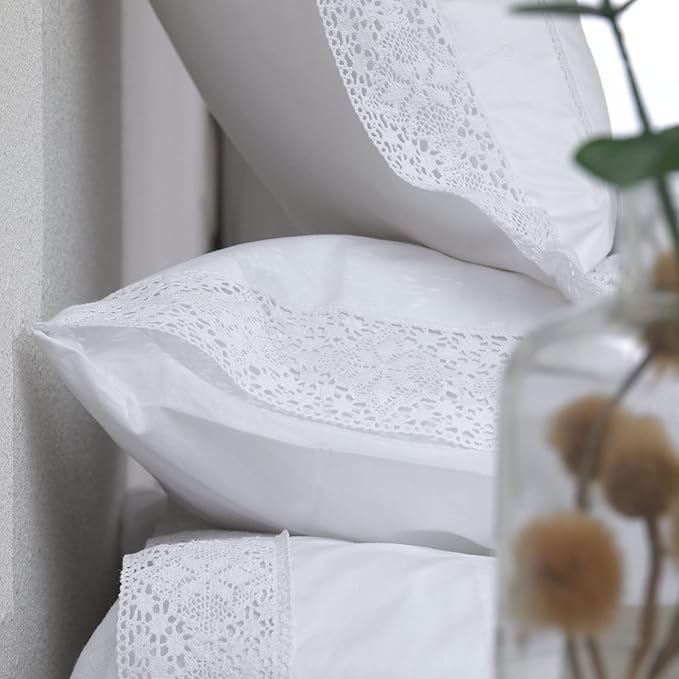 100% Cotton Lace Pillow Cases King Size Set of 2 - Image 5