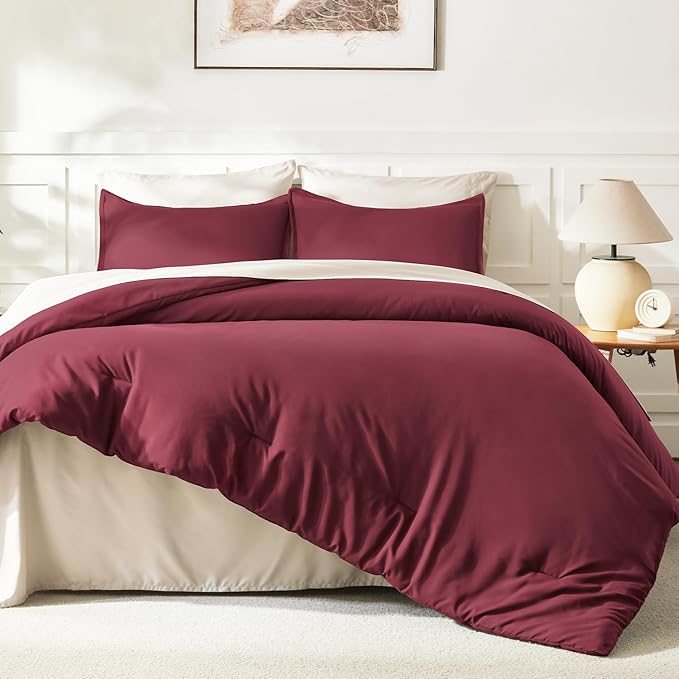 Litanika Burgundy Red Comforter Set Full Size, 3 Pieces Lightweight Solid - Image 6